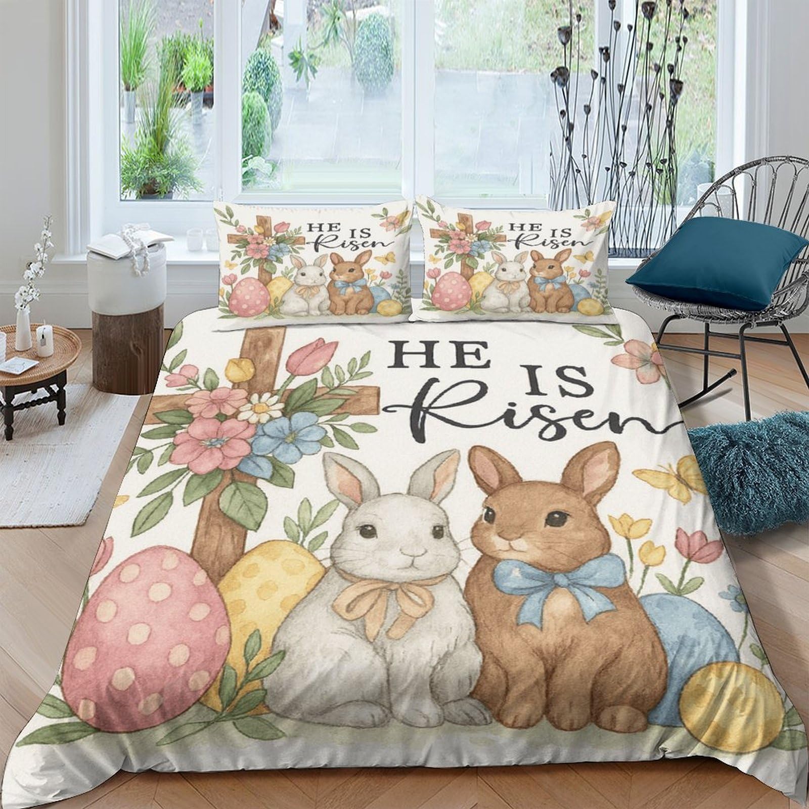Ctjqhvkz Style-7 3D Printed Easter Bunny Fitted Sheet Microfiber Pastel Egg Mattress Cover Floral Spring For Bedroom Guest Room Single（135X200cm）