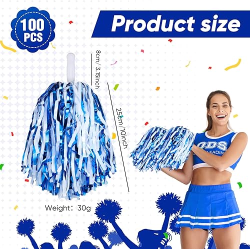 Miniatura 2 de 100 pompones metálicos de animadora con mango de bastón, pompones de animadora, 1.06 onzas, flores de mano de escuadrón de animadoras para adultos,