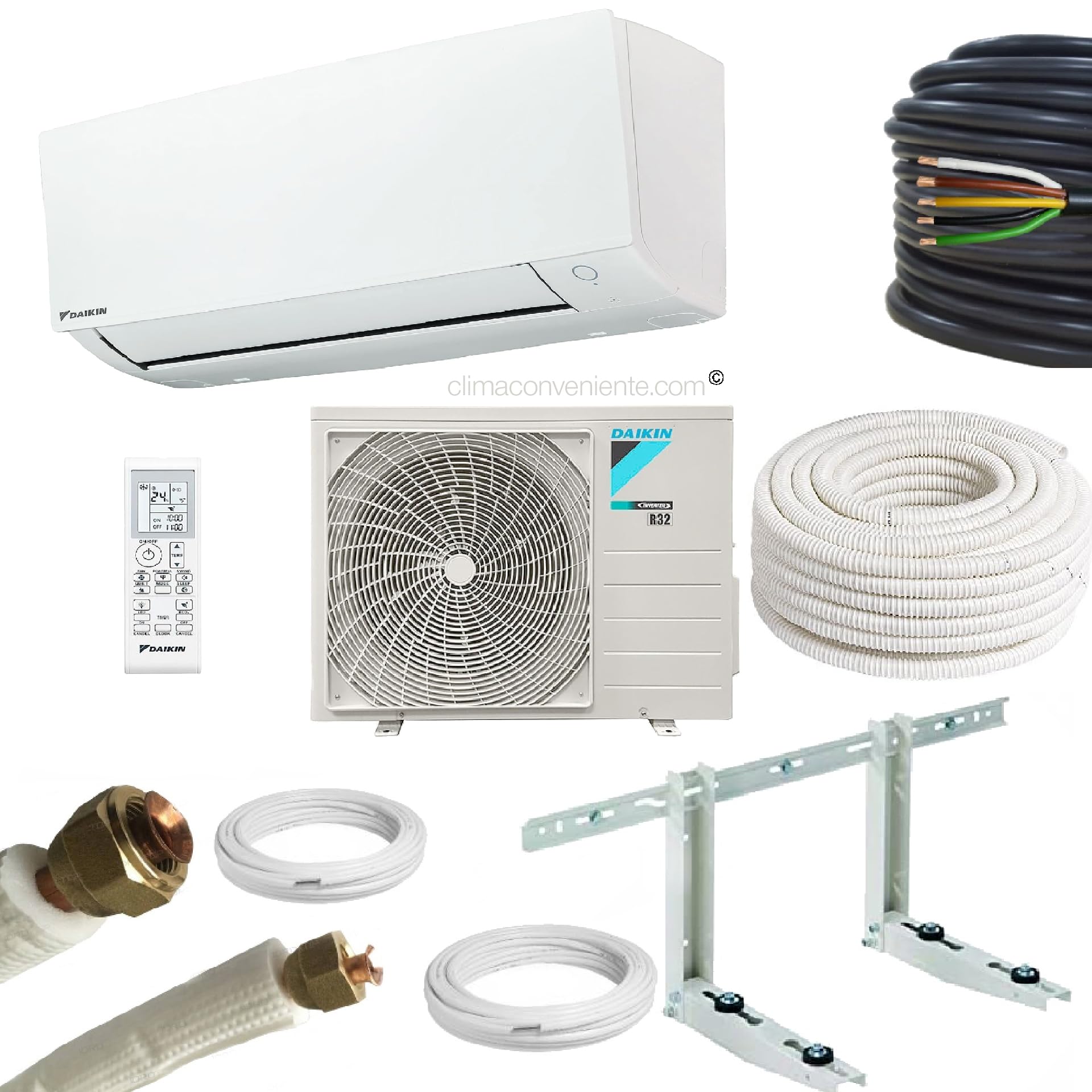 Climatiseur Réversible Mural Daikin avec kit d’installation 7 mètres 21000 BTU, FTXC60D RXC60D, 6 kW, Mono-Split, gamme professionnelle ClimaConveniente®
