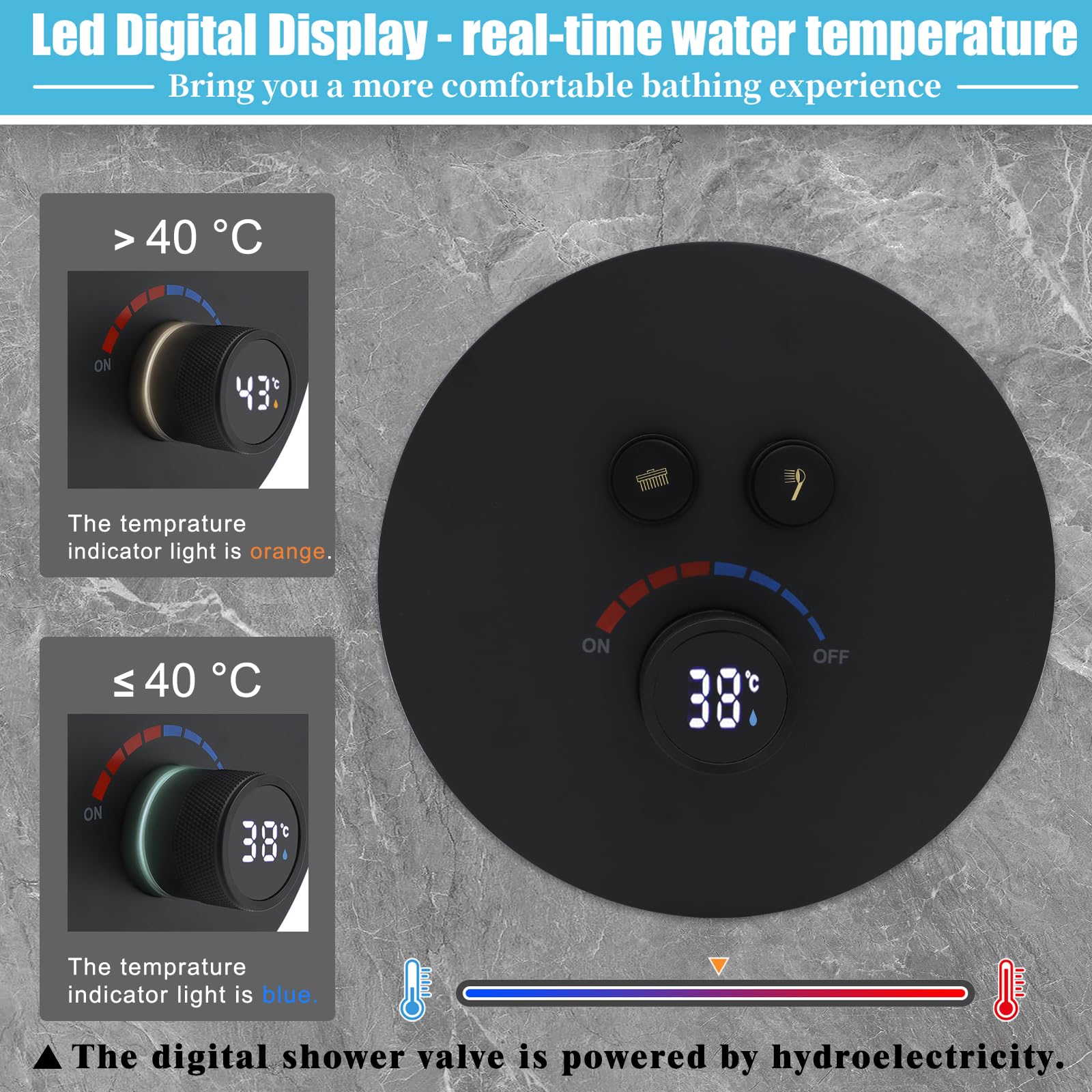 Delnet Round Concealed Mixer for Shower Dual-Function Shower Valve with Digital Display, Can Use All Options at A Time - Image 3