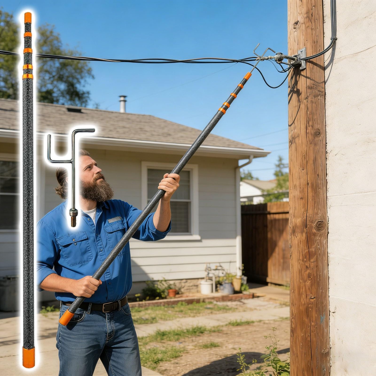 Varillas de soporte de cable eléctrico aisladas, kit de línea de transmisión de alto voltaje de 45 KV con ganchos para instalación en interiores y exteriores
