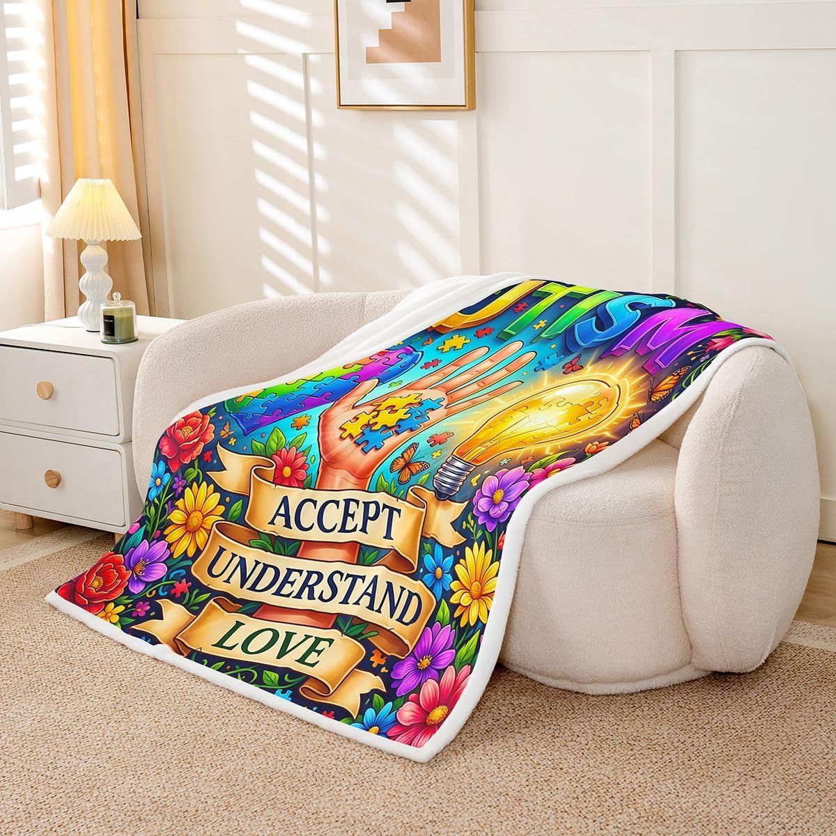 Manfei Floral Hand Palm Plush Throw Blanket for Sofa Couch
