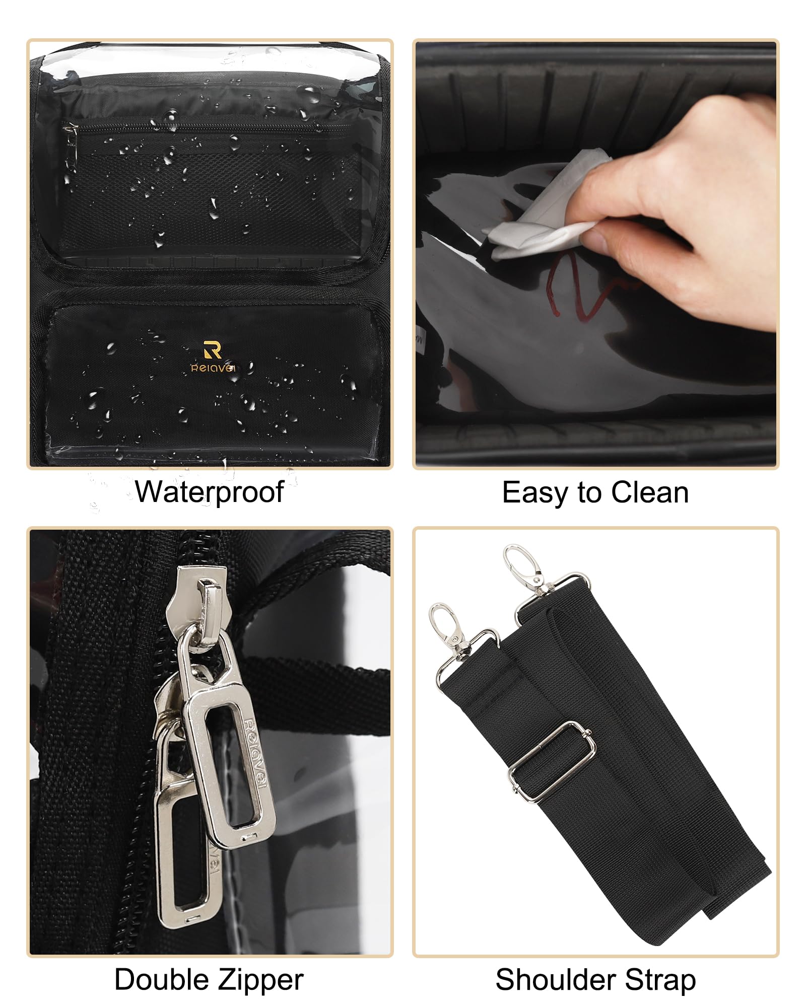 TANTO Large Clear Makeup Brush Bag with Adjustable Dividers, Black