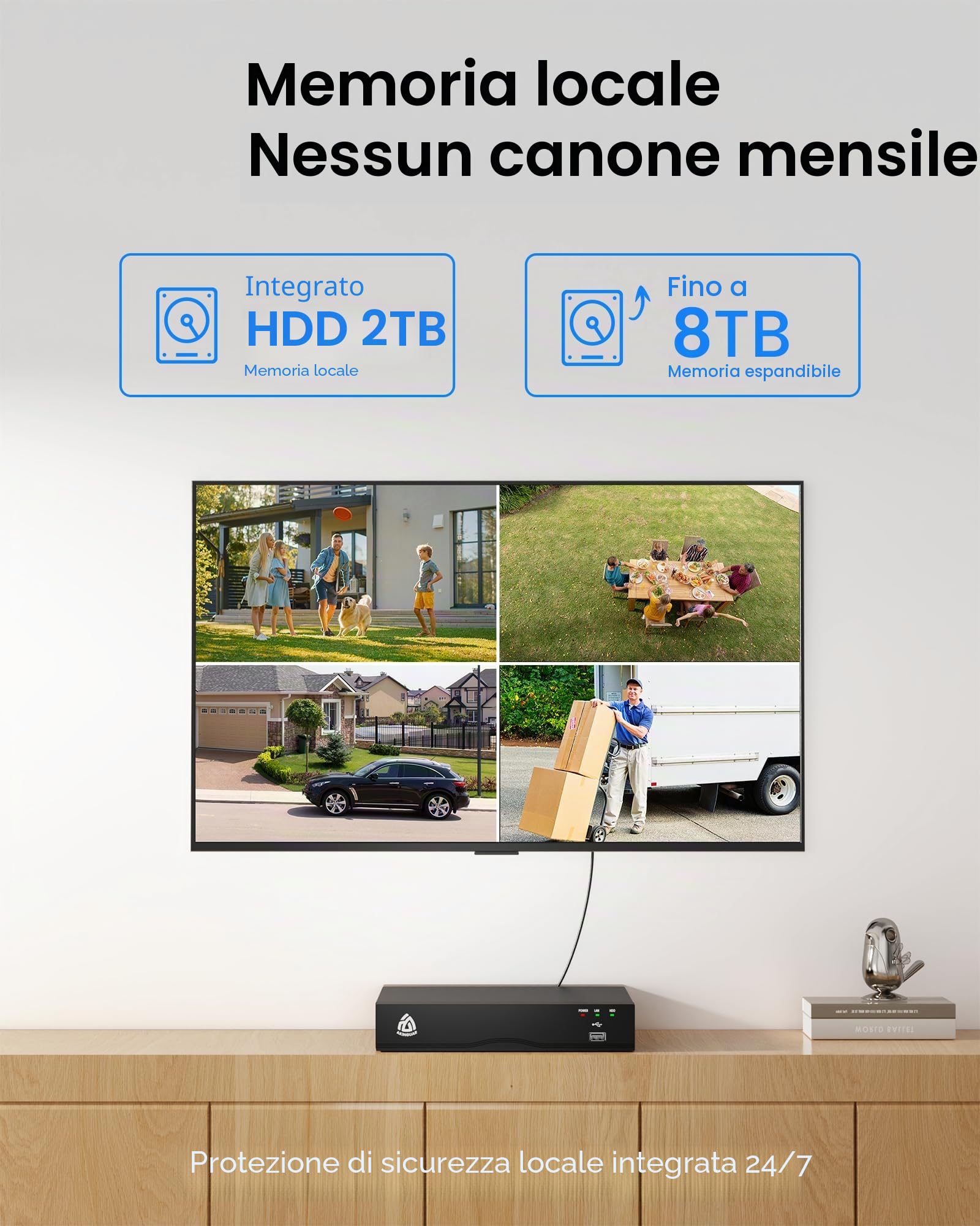 4K PoE Kit Videosorveglianza Esterno, 8CH NVR con 2TB HDD + 8x 8MP IP Telecamere, Rilevamento di Uomo/Veicolo, Audio Bidirezionale, Visione Notturna IR 30m, Registrazione 24/7, No Monthly Fee