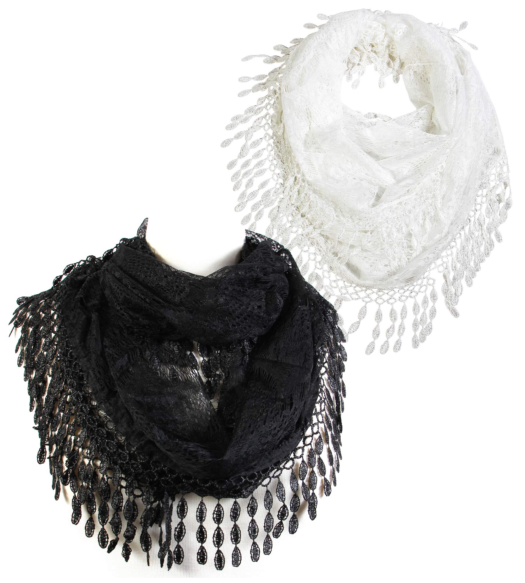 Scarf& Feminine Lace Infinity with Teardrop Fringes