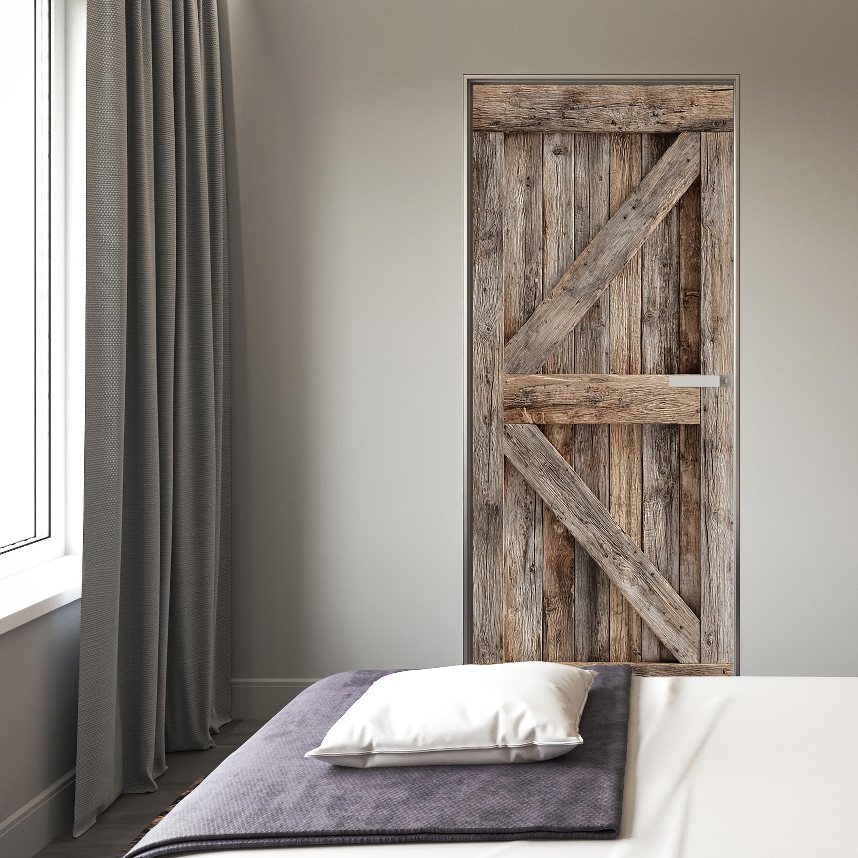 Holzoptik Türtapete Selbstklebend 100x200, 3D Grau Türbilder Türfolie Türposter Türaufkleber Selbstklebende PVC, Türdeko Holzoptik