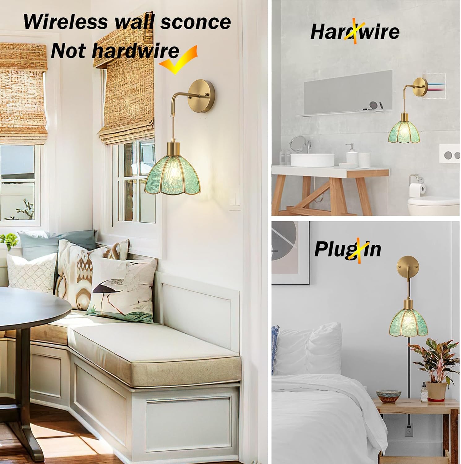 Juego de dos apliques de pared a pilas, para interiores, no cableados