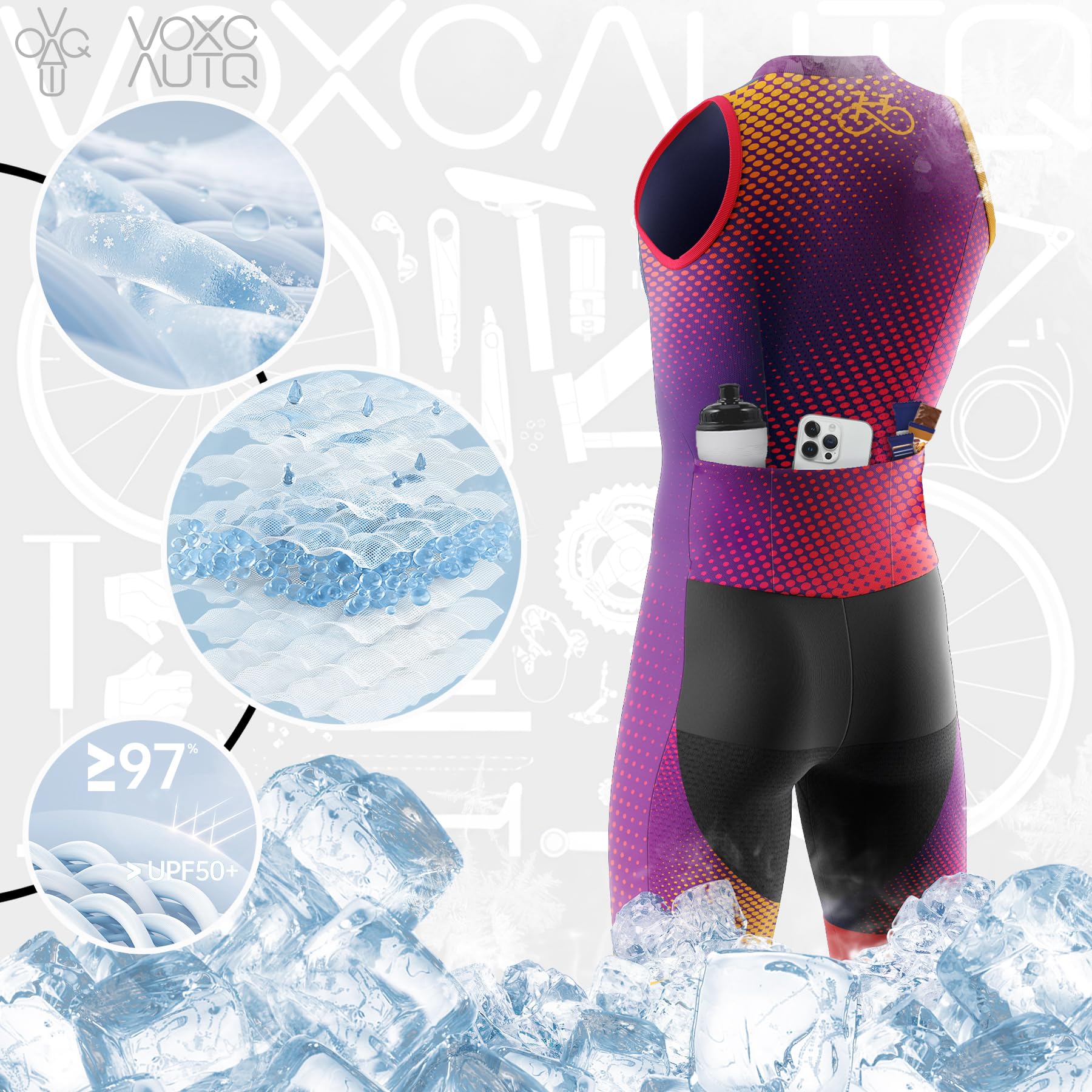 Mono de Triatlón para Hombre Sin Mangas | Trisuit para Ciclismo, Carrera y Natación | Traje de Una Pieza Lycra Transpirable con Badana Italiana