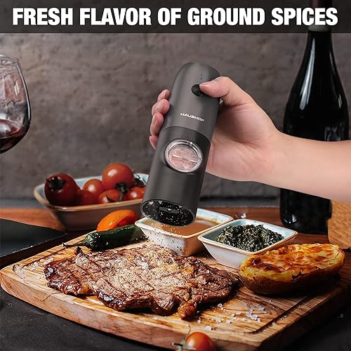 Miniatura 7 de HAUSHOF Juego de molinillo eléctrico de sal y pimienta de 2 piezas, molinillo de pimienta automático recargable por USB y molinillo de sal, grosor