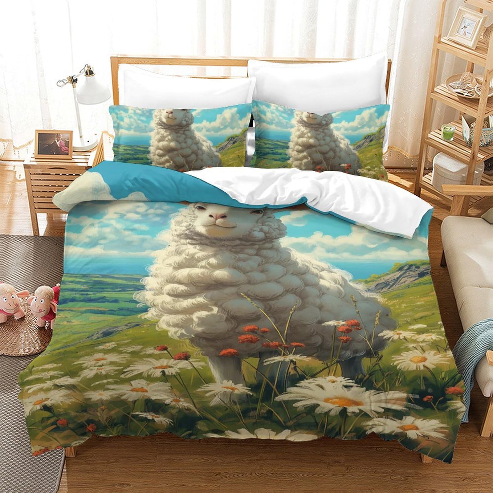 Housse de couette anti-plis en microfibre douce imprimé moutons 3D