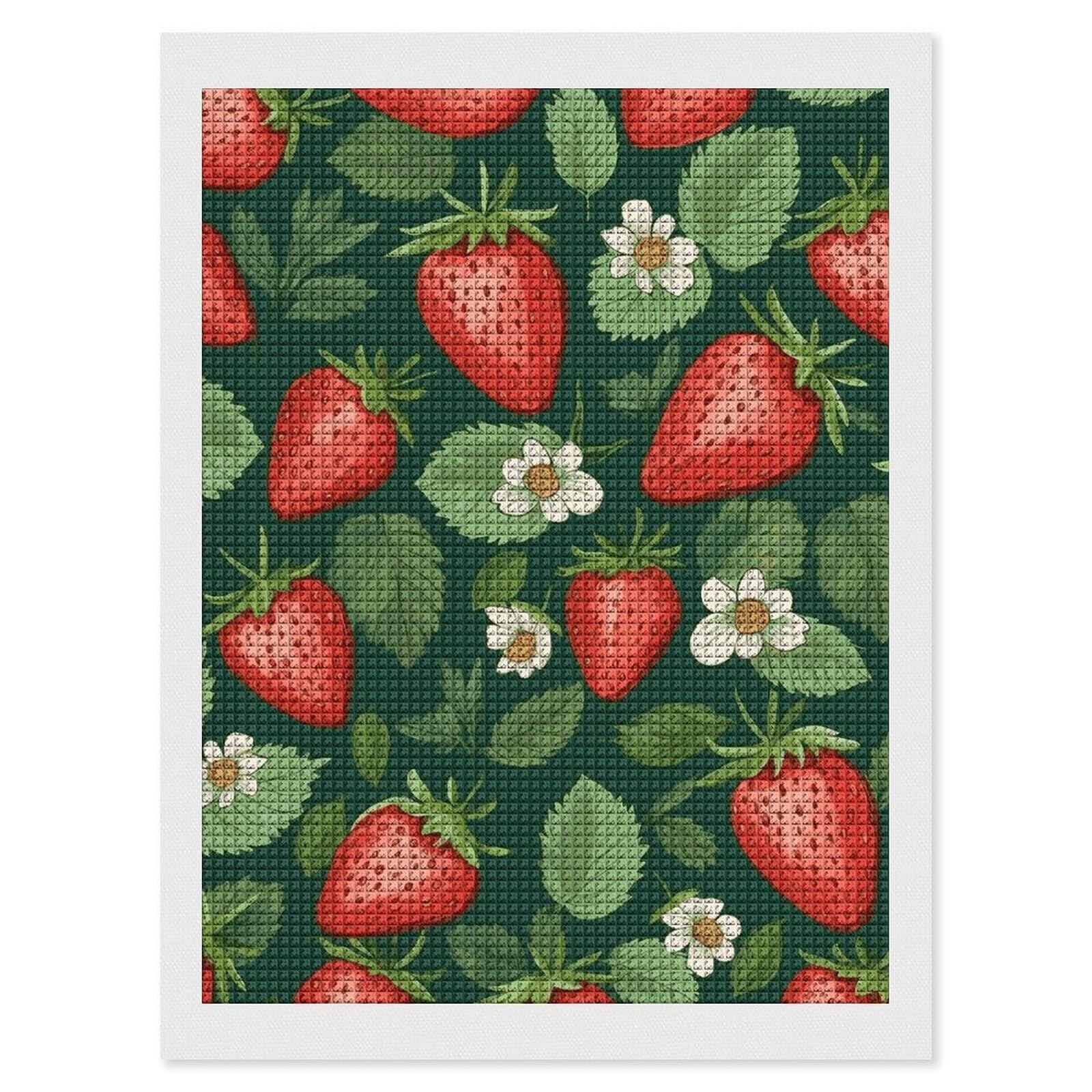 Fresh Strawberries and Leaves Diamond Art Kits for Adults, DIY 5D Diamonds Painting Kits for Beginner, Round Full Drill Diamond Dots Painting, 12"x16" Diamonds Pictures Gem Art and Crafts Wall Decor