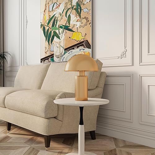Miniatura 2 de Pia Ricco Lámpara de mesa moderna de hongo dorado de 12 pulgadas con cable enchufable, lámpara de escritorio de metal minimalista, luz de mesita de