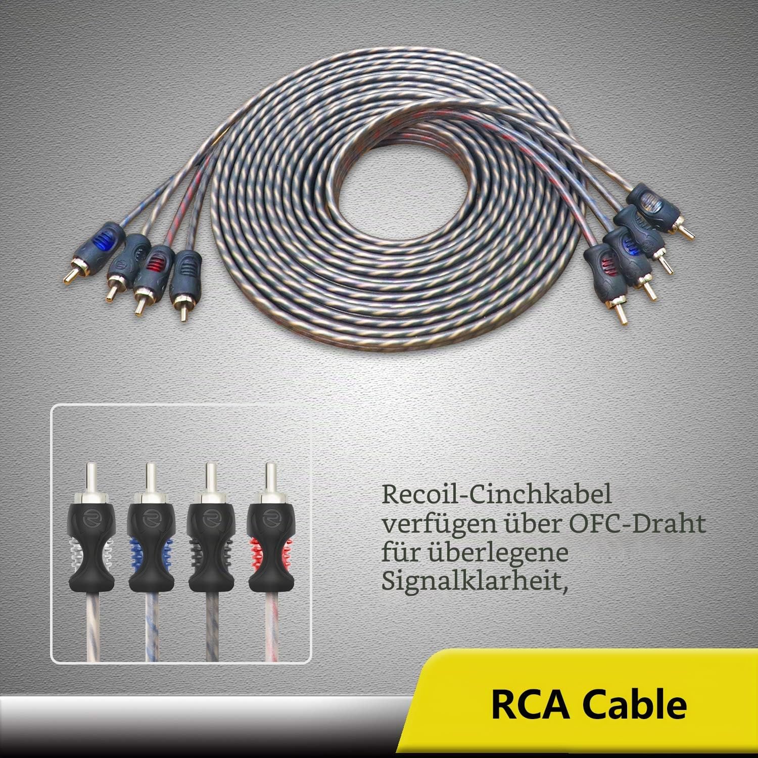 RECOIL RCK44 4 AWG (25mm²) CCA Komplett 4-Kanal Auto Verstärker Kabel Set