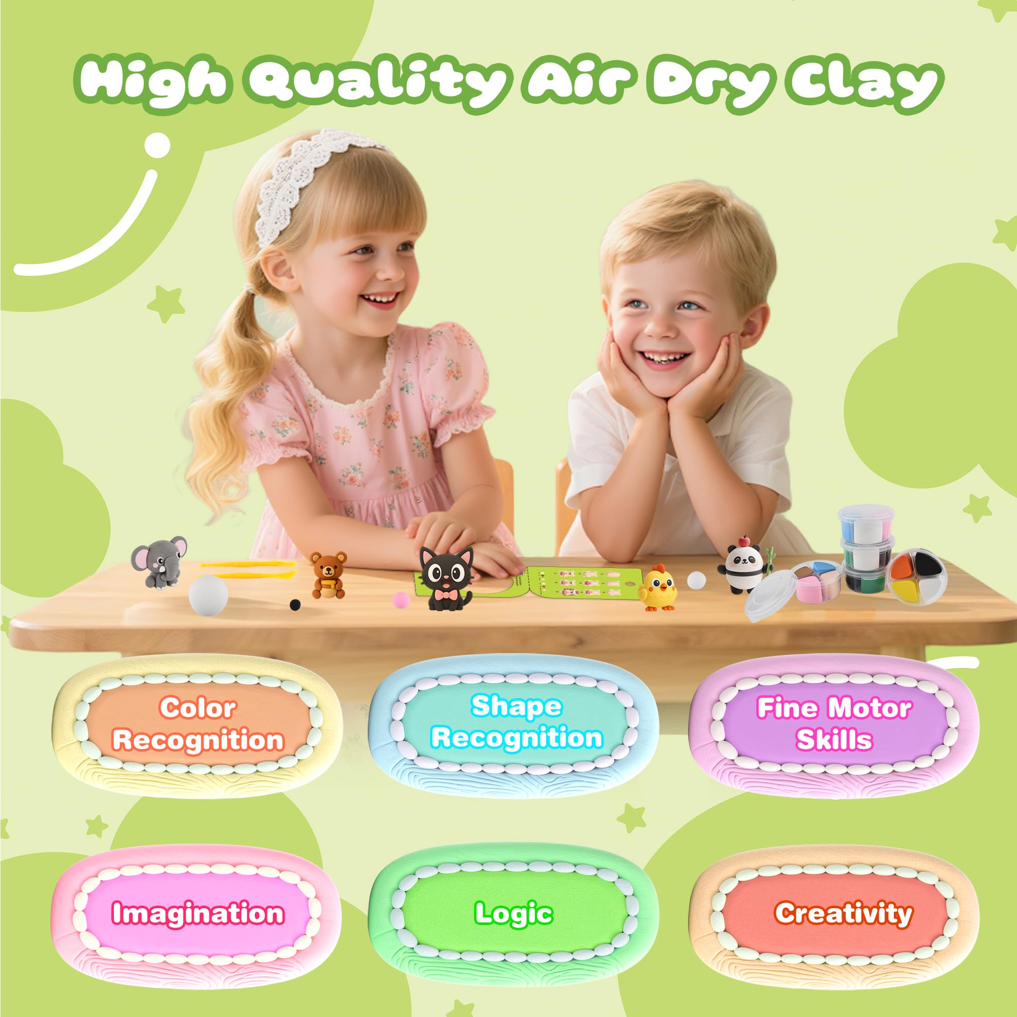 Air Dry Clay Kit, 12 Animals Modeling Clay for Kids, Model Magic Clay with Sculpting Tools and Tutorials, Safe & Non-Toxic, DIY Arts & Crafts School Projects, Home Party Favors for Boys & Girls