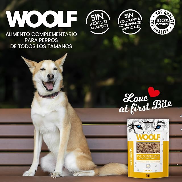 Foto 8 de 8 de Woolf Snacks, pequeños Sandwich de Pollo y Bacalao para Perro 100g. Chuches, premios Naturales para Perro