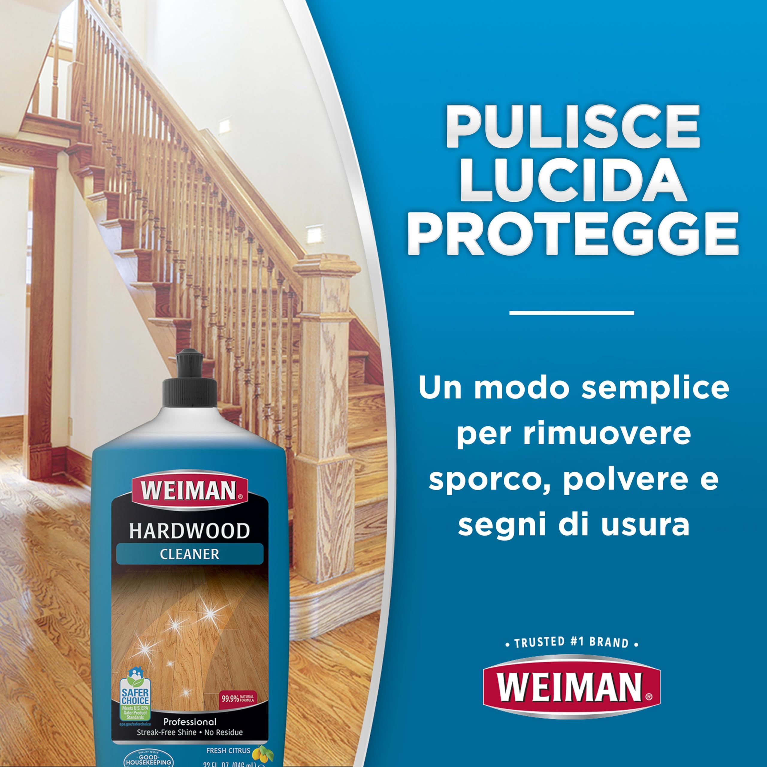 Weiman - Detergente per pavimenti in legno, rovere finito, acero, ciliegia, betulla, ingegnerizzato e più professionale, sicuro, senza bistecche, bianco, 32 ml