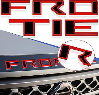 3D Raised Front Grill Insert Letters Compatible for 2022-2023 Frontier Accessories, ABS Front Grill Letters with Strong Adhesive Back (Black with Red Outline)