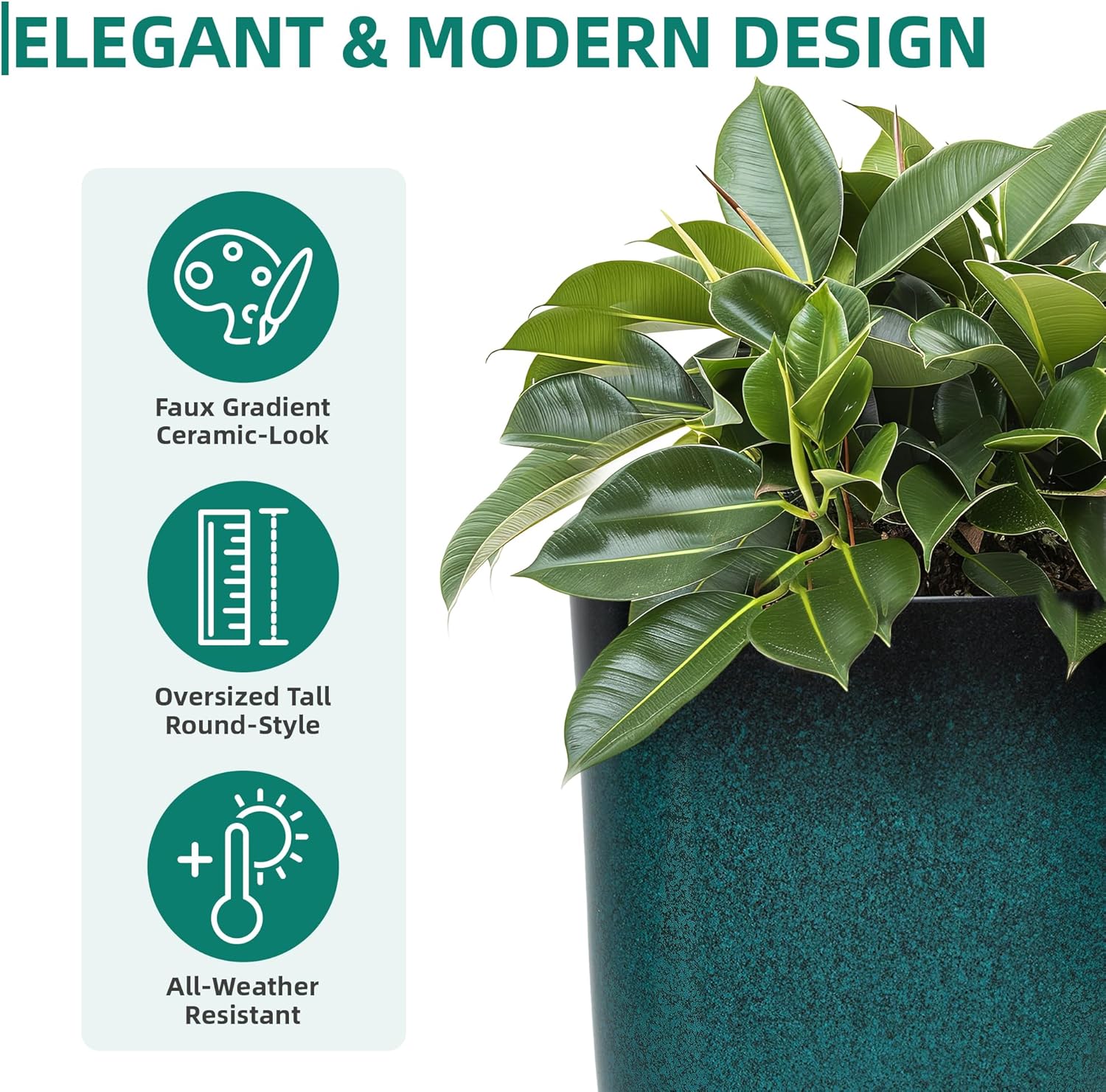 24" Tall Planters Set of 2, High-Density PP Ceramic-Look Outdoor Pots for Plants, Versatile Indoor/Outdoor Flower Pots w/Drainage Hole for Patio Garden Porch & Living Room Decor, Ideal Gift - Image 4