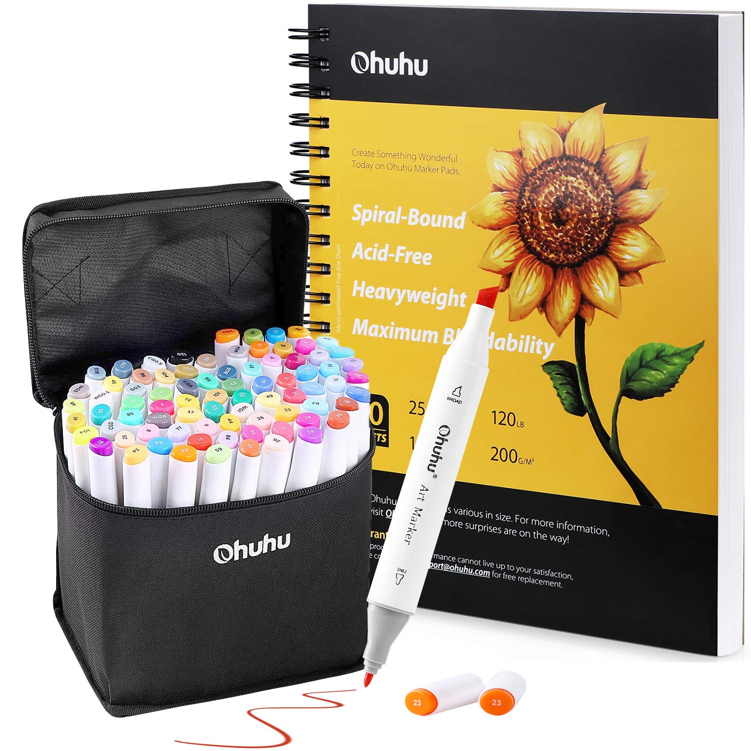 Buy Ohuhu Alcohol Markers, Double Tipped Alcohol Based Permanent Art Marker Set+Ohuhu Marker