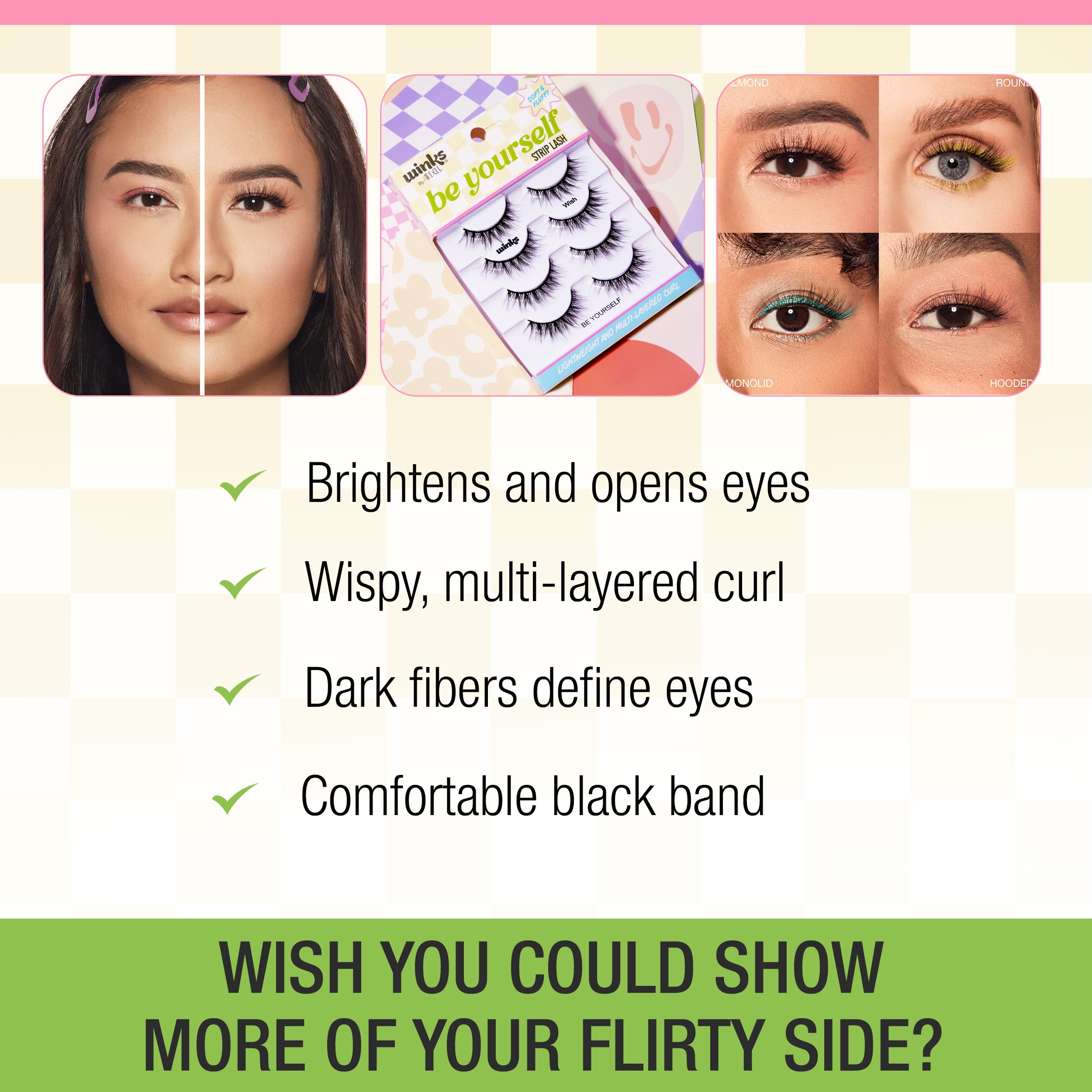 Winks Be Yourself - Pestañas estilo deseo, pestañas negras para un efecto dramático de ojo de muñeca, volumen completo, pestañas postizas de aspecto natural, paquete de 4 4