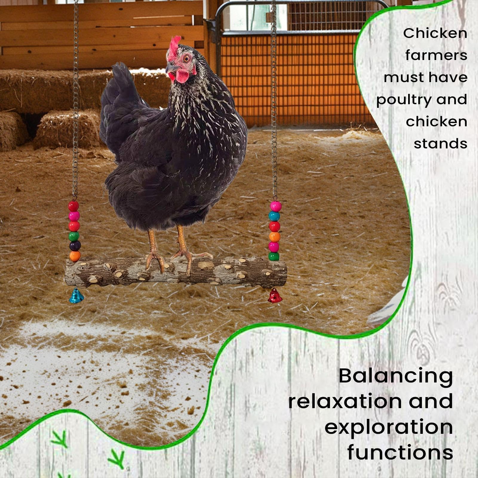 Altalena per polli da pollaio,Giochi in Legno con Campanelle - Giocattoli Per Gabbia E Pollaio Per Galline - per Arrampicarsi e Masticare Galli Pappagalli Polli Gabbia Recinto Giardino da Esterno