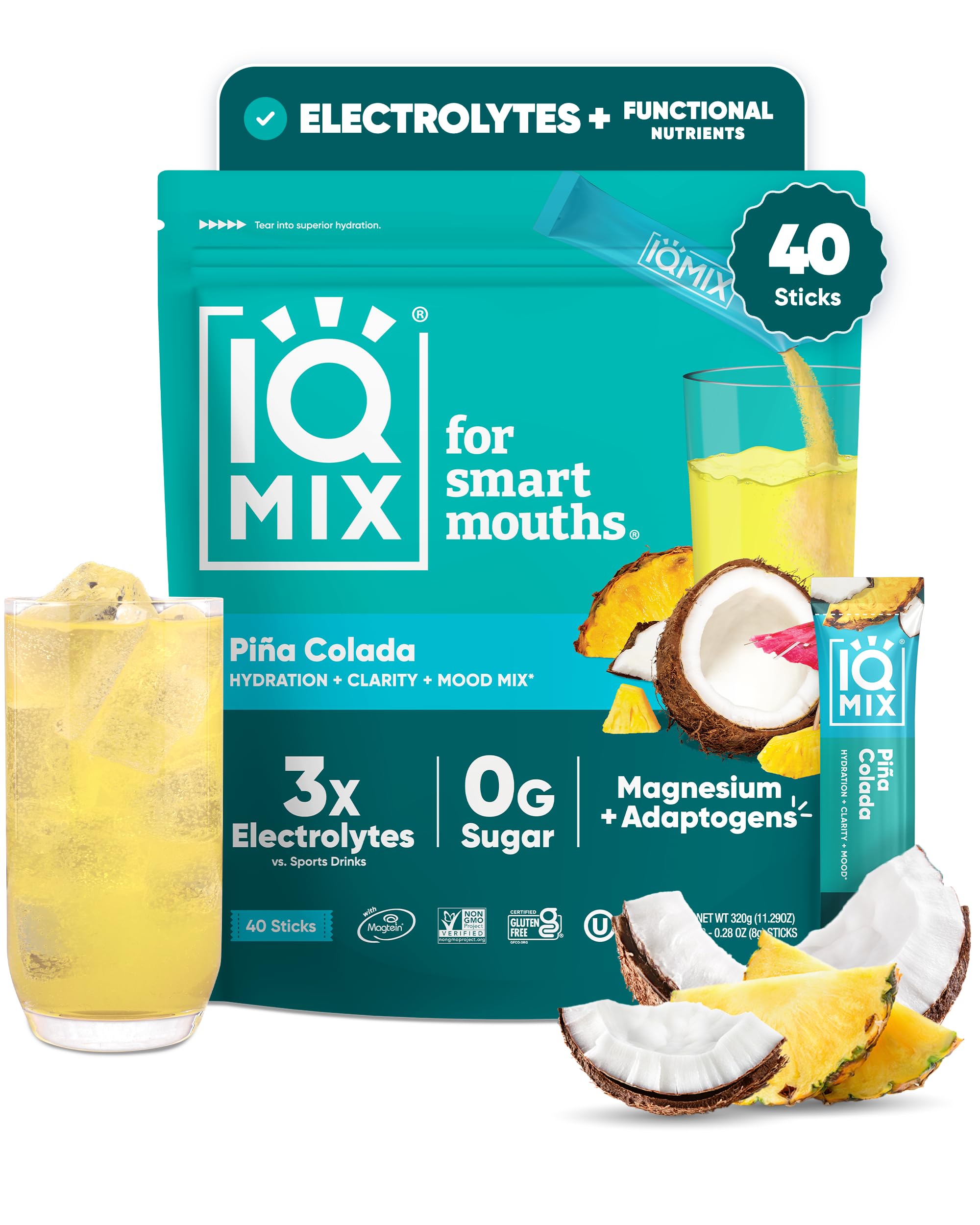 IQMIX Sugar Free Electrolytes Powder Packets, Pina Colada 40ct