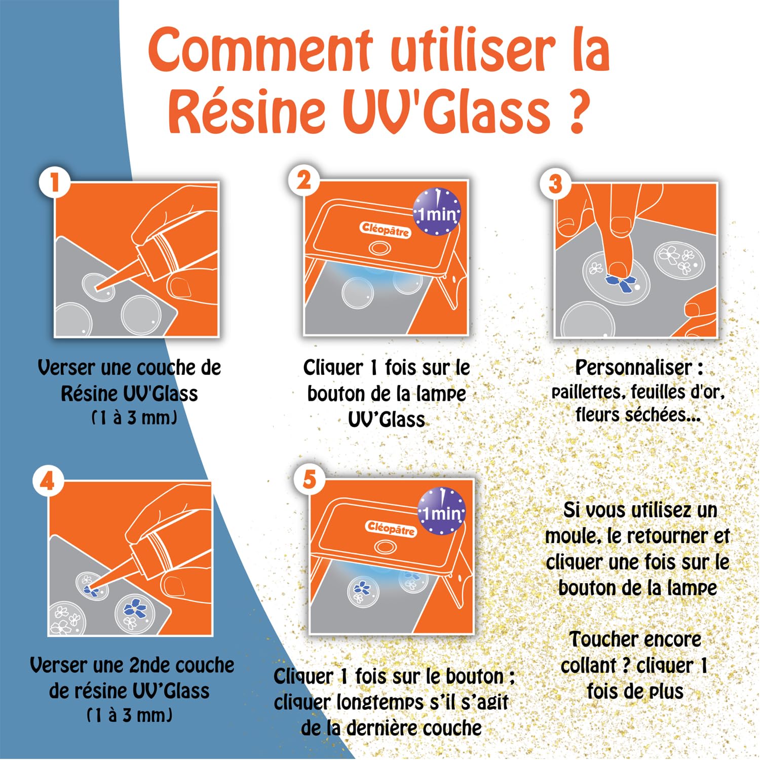 CLEOPATRE - UV’Glass - Résine UV-LED prête à l'emploi séchage rapide format de 100gr