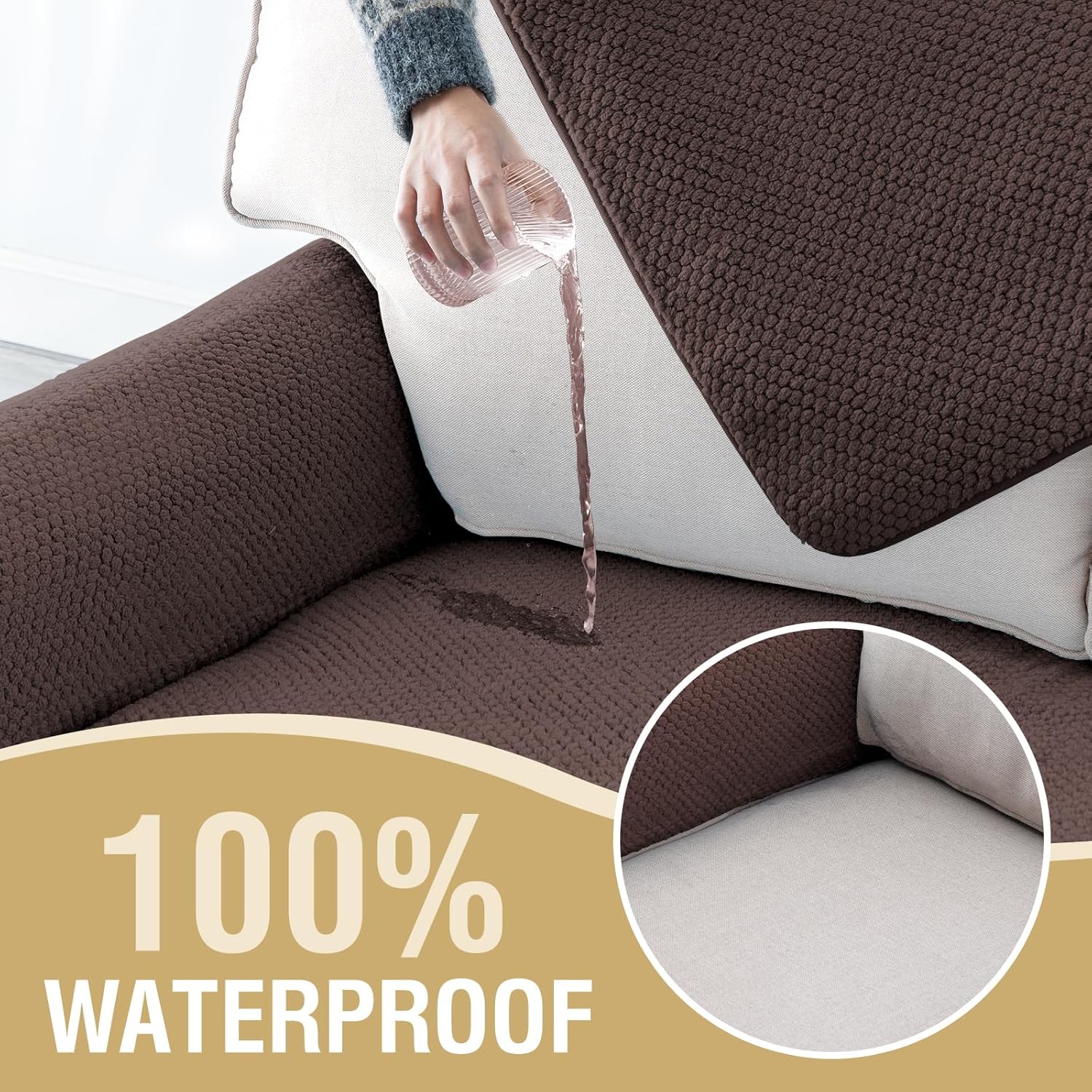H.VERSAILTEX Waterproof Couch Cover Plush Sofa Cover for Armrest Backrest Fuzzy Soft Anti Slip Washable Sofa Slipcovers Couch Protector Cover for Dogs Cats Kids,36x36'',Brown