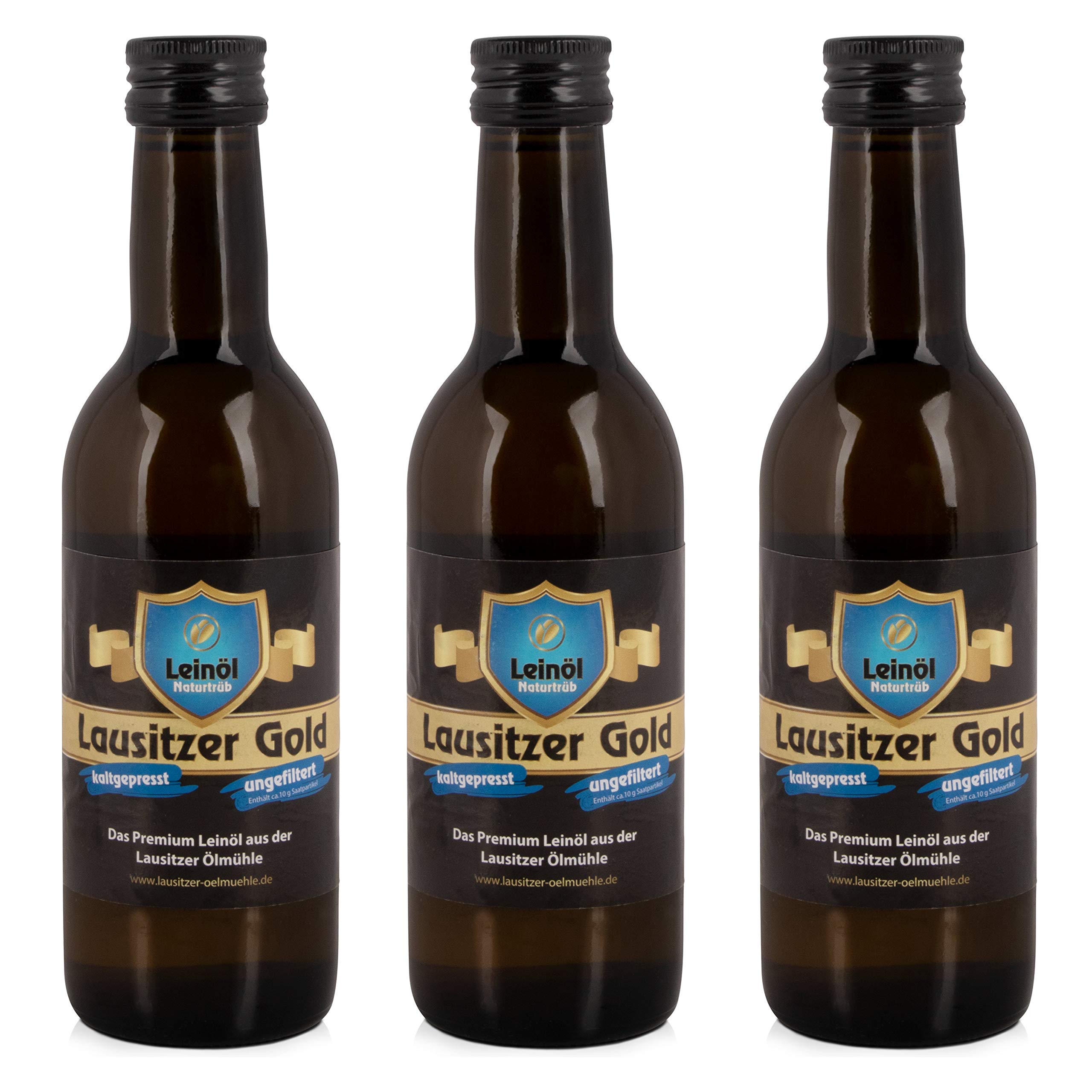 3 x Lausitzer Leinöl - Lausitzer Gold (kaltgepresstes ungefiltertes Premium Leinöl), 3x 250ml
