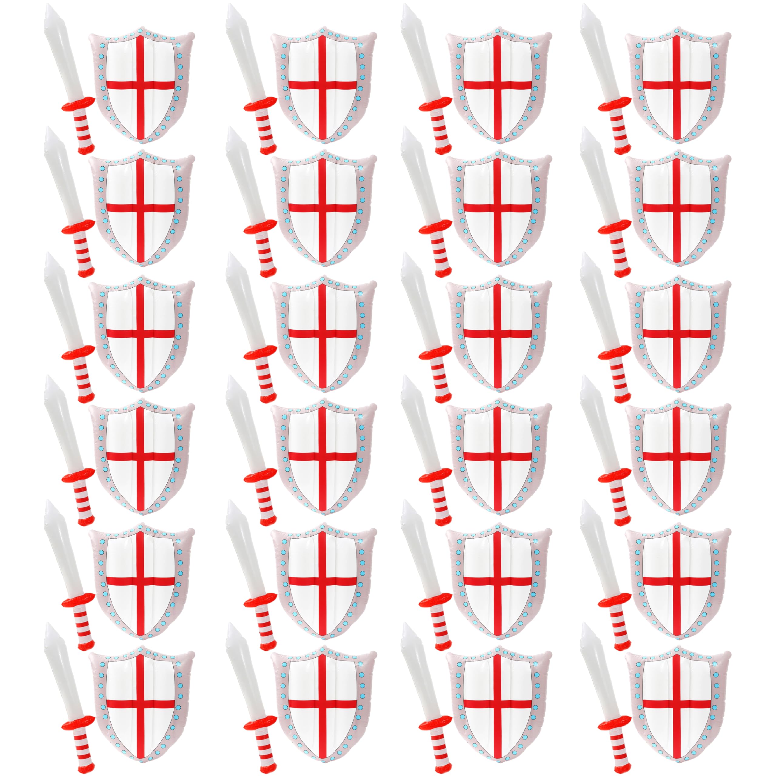Inflables del Día de San Jorge – Escudo inflable de la bandera de Inglaterra + espada inflable roja y blanca – Juego de accesorios para aficionados al deporte del Día Nacional de Inglaterra – Paquete