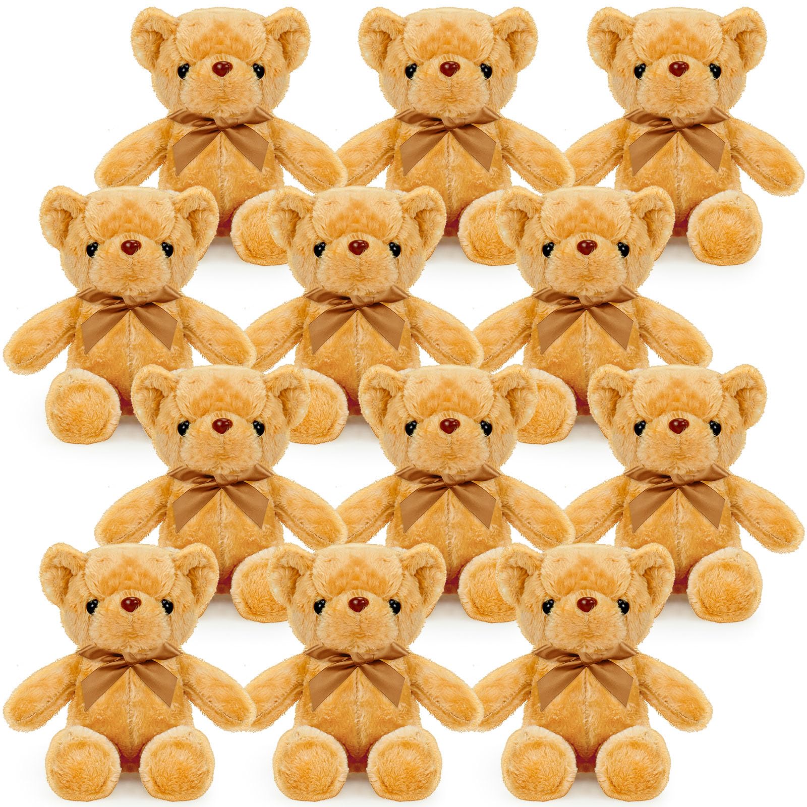 Lot de 12 Ours en Peluche Brun Clair 30 cm avec Nœud Papillon