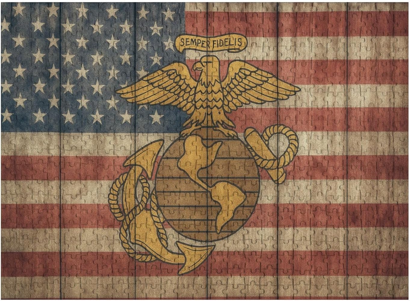 Wooden Puzzles Vintage American Flag Insignia Jigsaw Puzzles for Adults 500 Pieces Impossible Puzzle Challenging Puzzle Educational Toys Decompression Game