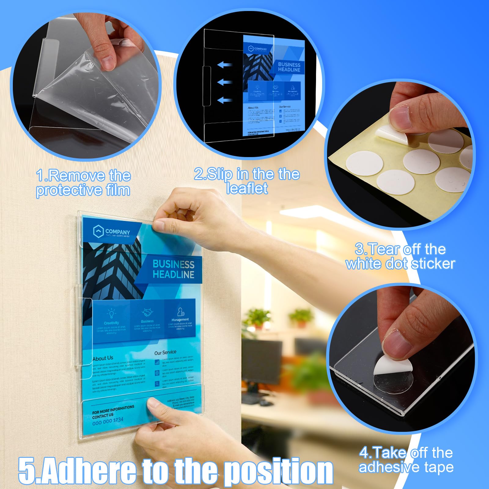 Paquete de 24 soportes acrílicos para letreros de pared de 8.5 x 11 pulgadas, uso vertical u horizontal, soportes de letreros de montaje en pared, sin taladrar, marcos acrílicos
