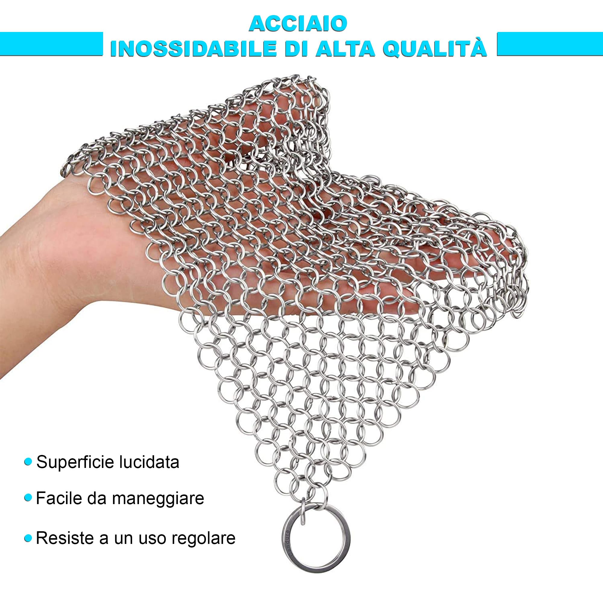 Candure Detergente per Ghisa Scrubber per Cotta di Maglia Acciaio Inox 7 x 7 Pollici, per Tutti i Tipi di Griglie, padelle in ghisa, Griglie e forni Olandesi