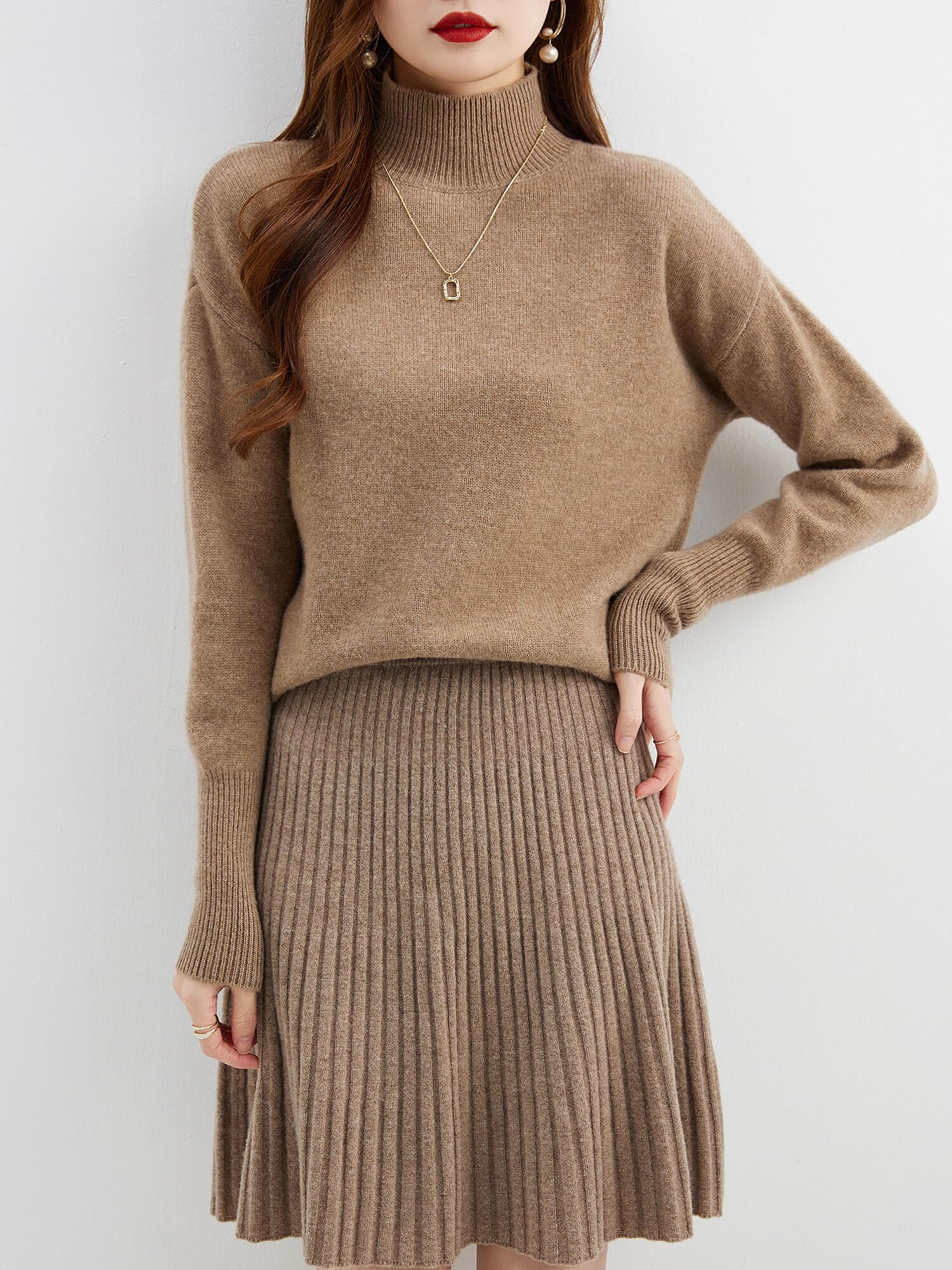 Chanyarn Damen 100% Merinowolle Pullover 2024 Herbst Winter Stehkragen Warm Weich Langärmelig Lockerer Strickpullover