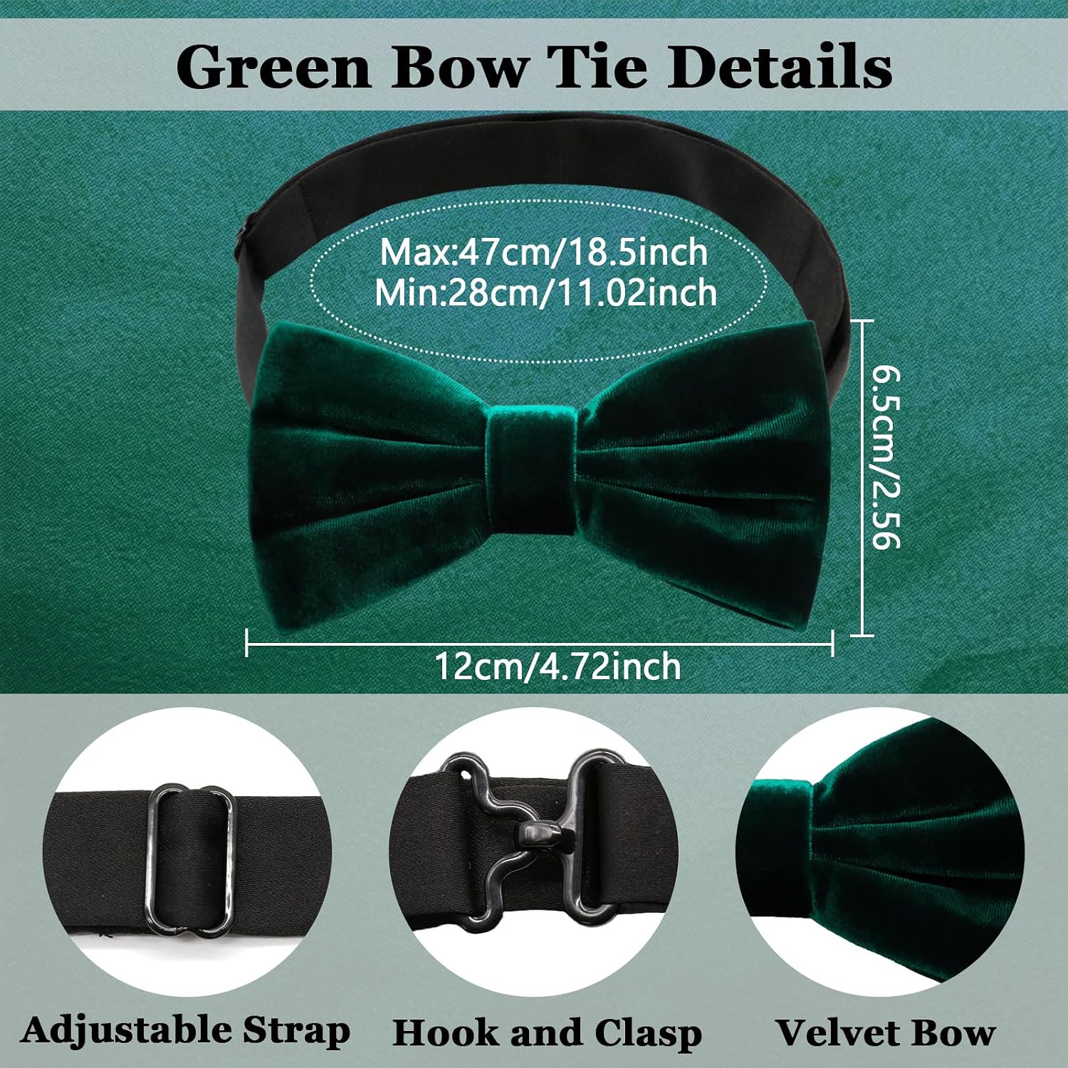 Velvet Bow Ties for Men, Mens Bow Tie Adjustable Pre-tied Clip on Bowtie for Men Suit Tuxedo Wedding Party Business