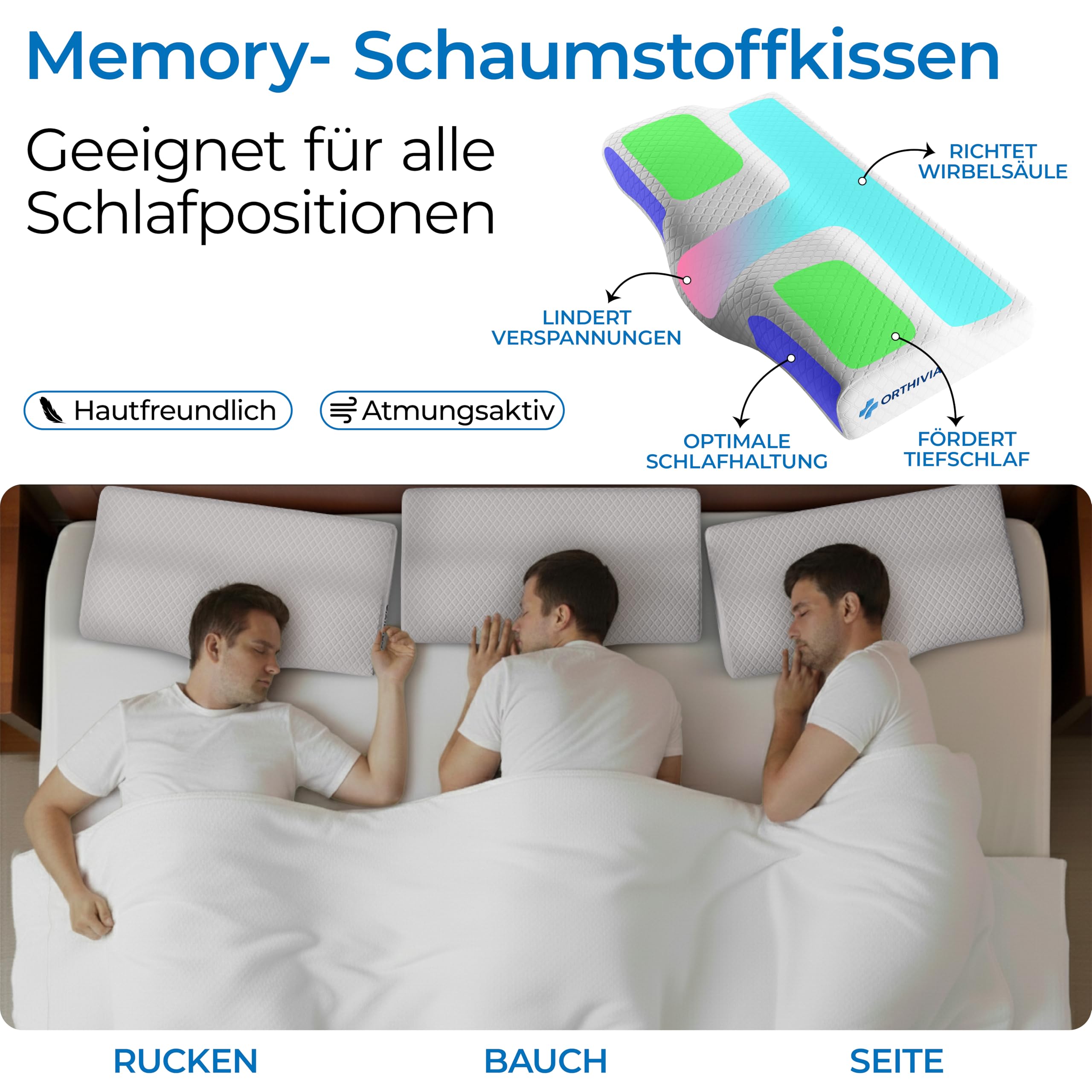 Seitenschläferkissen Nackenkissen - Memory Foam Kissen Ergonomisches Nackenkissen Kopfkissen | Nackenstützkissen für Seitenschläfer | Memory Foam Kissen Seitenschläfer