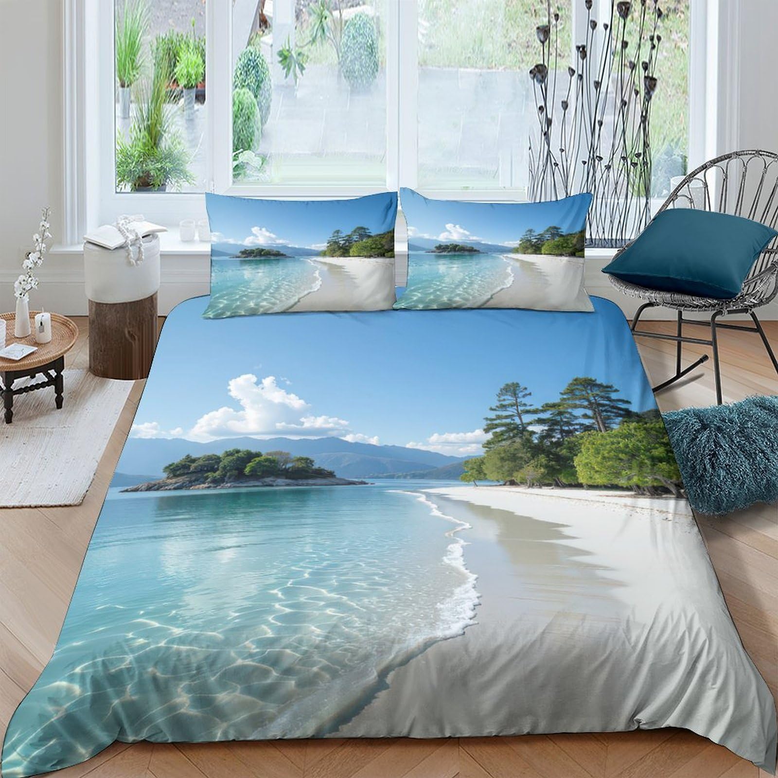 Ctjqhvkz Style-8 3D Printed Beach Island Fitted Sheet Microfiber Soft Breathable Ocean Shore Bed Cover For Bedroom Guest Room Mattress Decor Single（135X200cm）