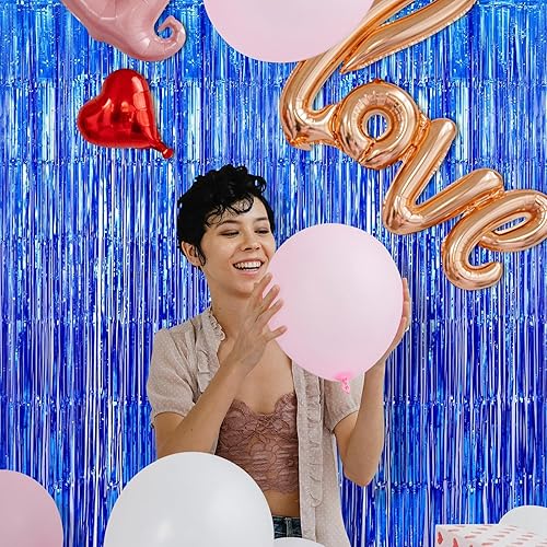 Miniatura 5 de Paquete de 5 cortinas de papel de aluminio con flecos azules de 3.2 x 8.2 pies, serpentinas de fondo de oropel para decoración de fiesta