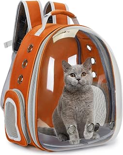 Orange bubble-style cat backpack carrier