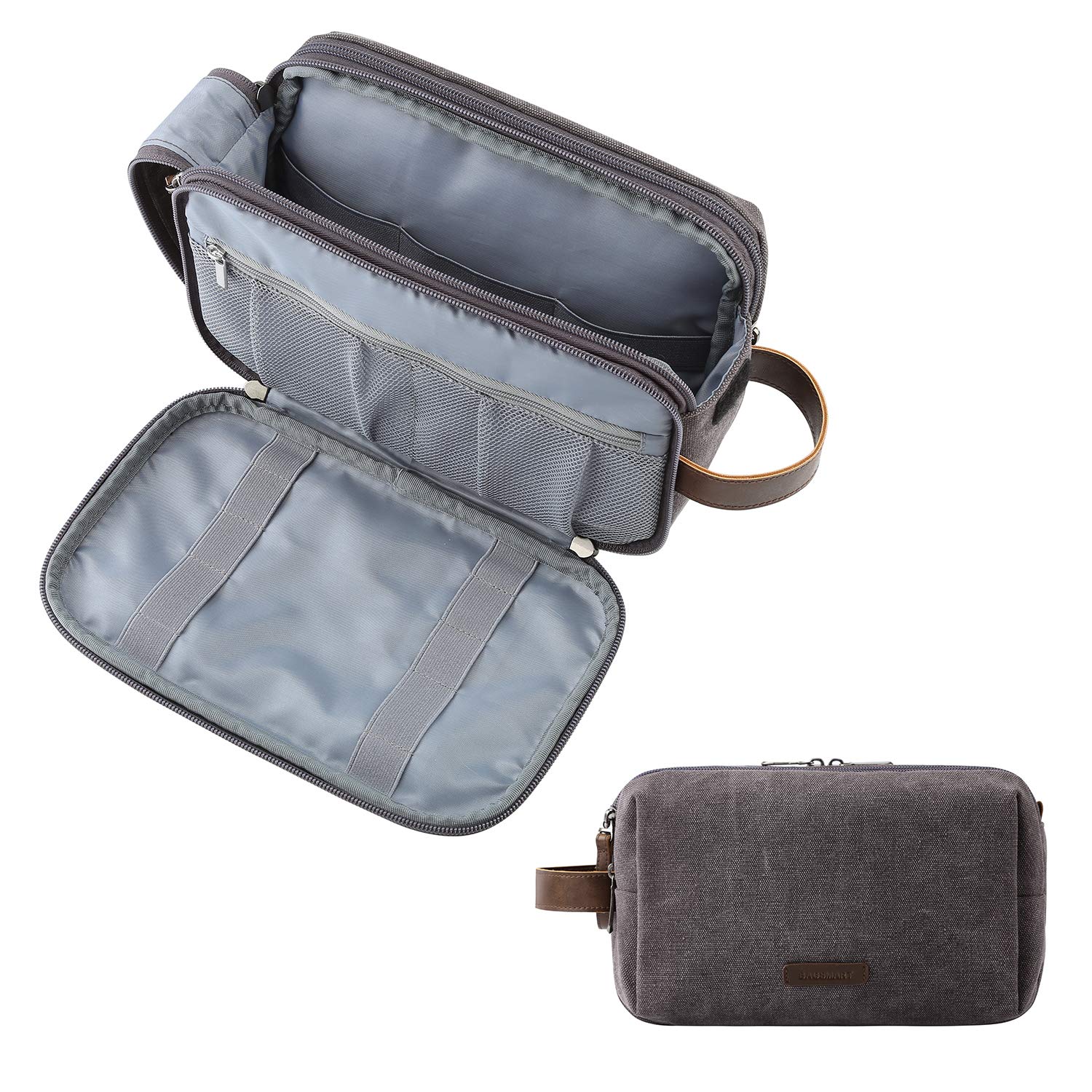 bagsmart Neceser de baño para hombre, viaje, accesorios grandes, impermeable, neceser de maquillaje, para mujer, bolsa de baño, organizador, gris, medium