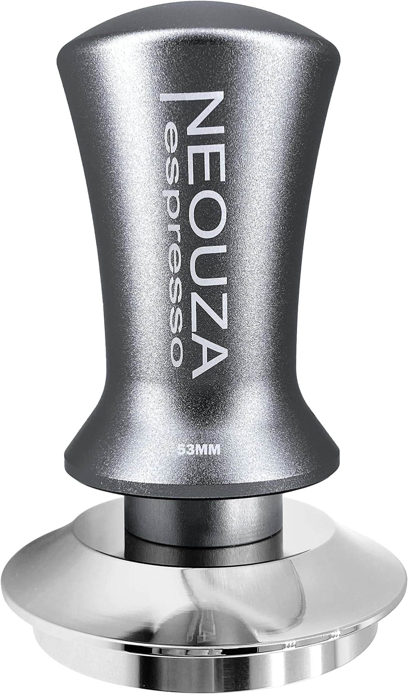 NEOUZA Espresso Tamper 51/53/58mm Calibrated Pressure for Coffee Machine Accessories Tool,Anti-Stick Self-Leveling,Refined Handle,Stainless Steel Flat Base (53mm, Silver Grey)