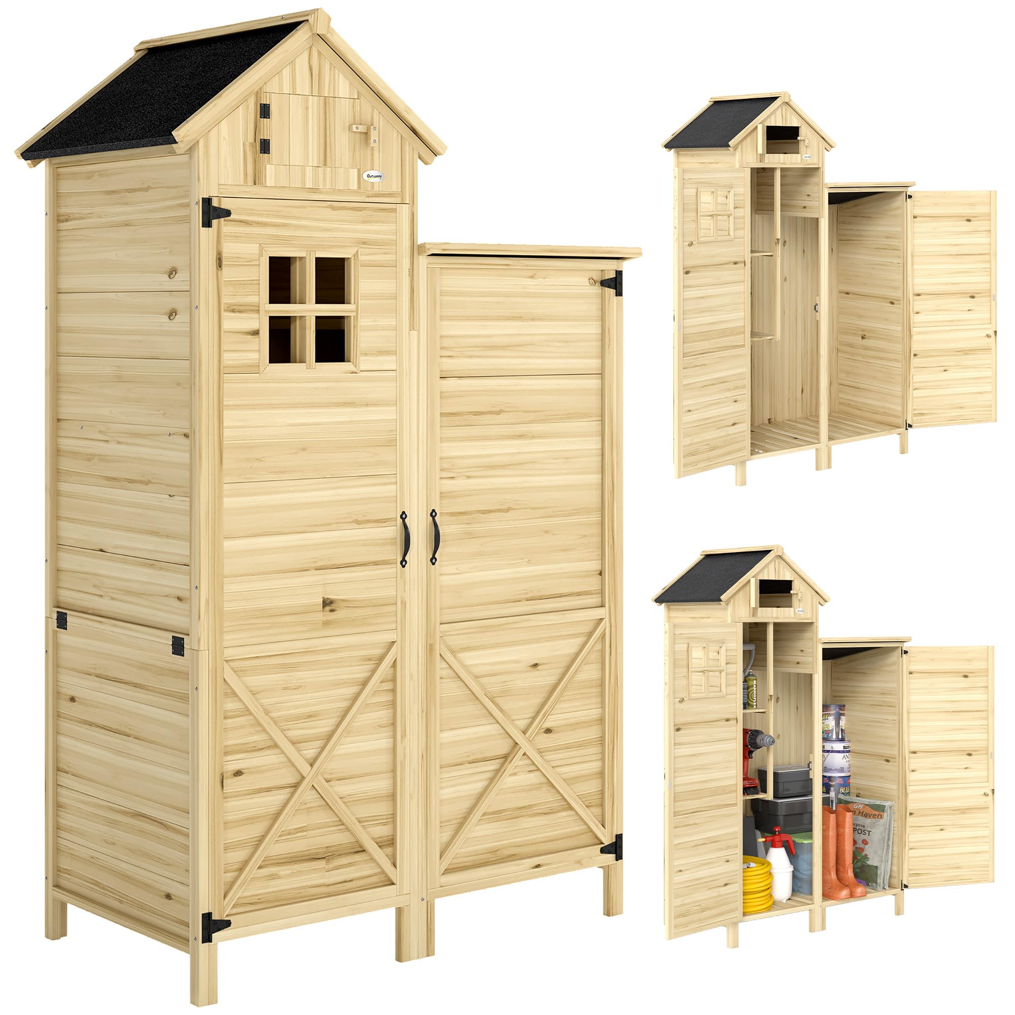 Outsunny Armoire de Jardin en Bois avec Toit en Asphalte Robuste Naturel