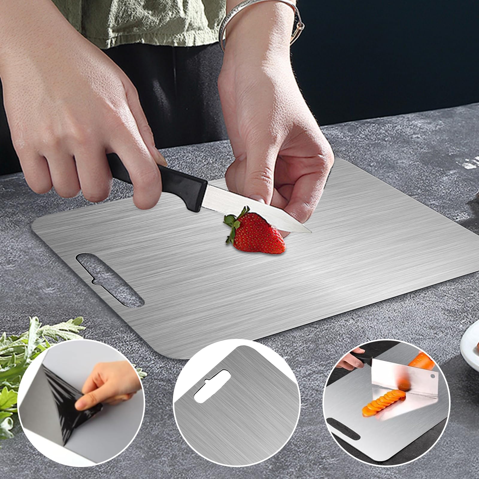 Tagliere Acciaio Inox Doppia Faccia 29x20cm - Multiuso Per Cucina - Foto 6