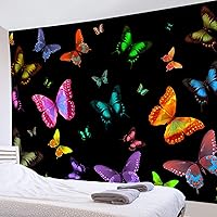 Vista 11 de LB Tapiz de mariposa Trippy para colgar en la pared, manta de tapiz estético psicodélico negro, decoración de pared de insectos de polilla colorida