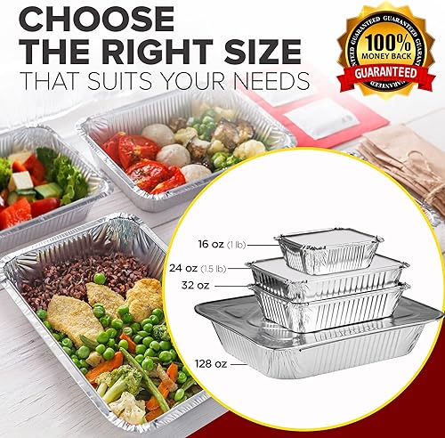 Miniatura 7 de Paquete de 25 sartenes desechables de papel de aluminio de tamaño medio de 13 x 10 pulgadas con tapas planas 1 galón