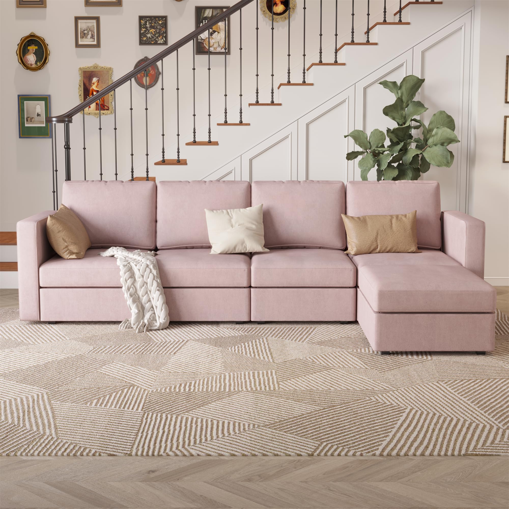 FLEXISPOT Modular Sofa, Sectional Couch L Shaped Sofa Couch with Storage, Memory Foam, Modular Sectionals Sofa, 5 Seat Sofa for Living Room, Velvet, Dusk
