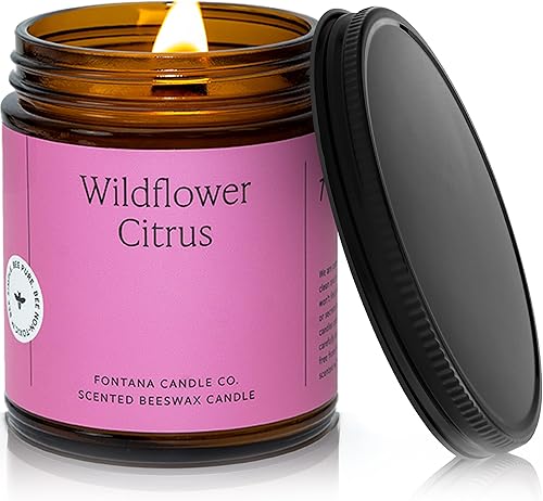 Velas de cera de abejas con mecha de madera Fontana Candle Co, Citrus de flores silvestres - Hechas con aceite de coco y aceites esenciales puros
