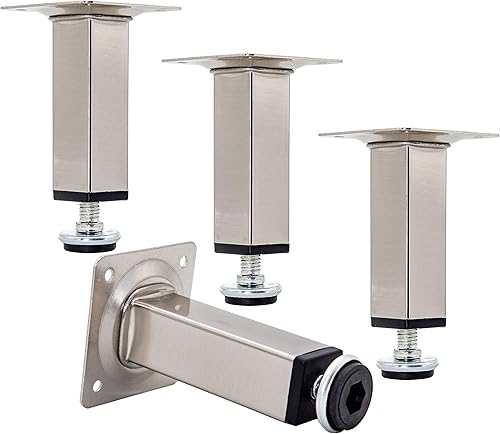 Miniatura 5 de Patas ajustables de metal brillante  Muebles, gabinetes, pies niveladores de mesa  Paquete de montaje de pie nivelador y tornillo (cromado plateado)