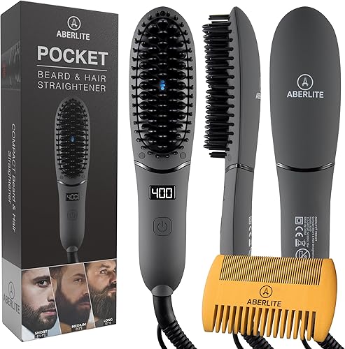 Miniatura 1 de Aberlite Pocket - Alisador compacto para barba para hombres - Tecnología iónica y antiquemaduras - Cepillo térmico para alisar barba Iónico - para